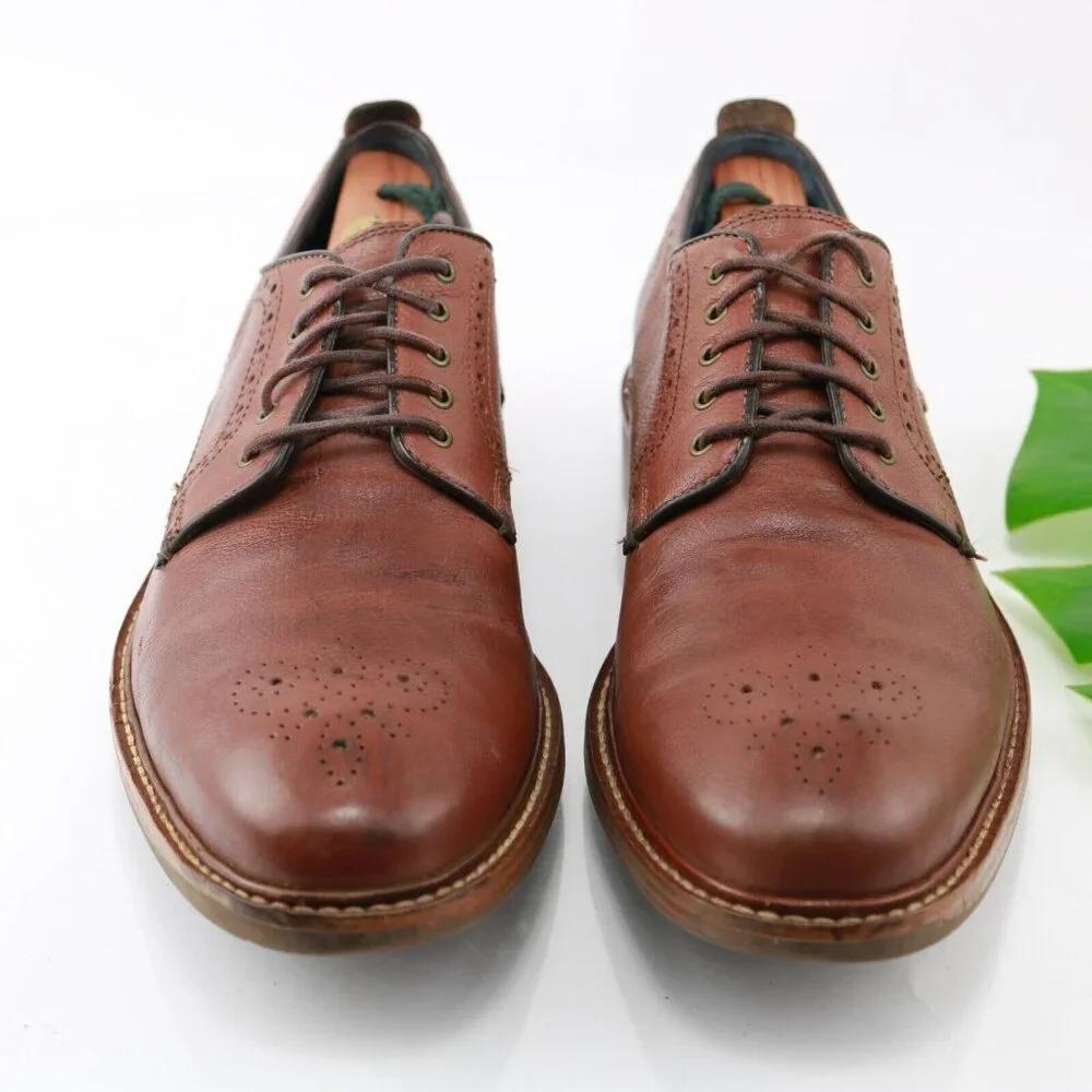 Cole Haan Mens Kennedy Grand Oxford Size 8.5 M Cognac Tan Leather Medallion Shoe